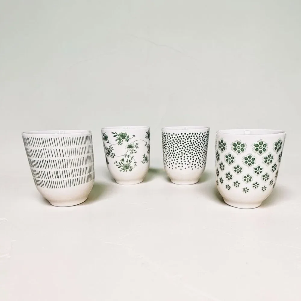 IKEA ENTUSIASM Green Pattern Cups Mugs Tumblers - Set Of 4 - Discontinued